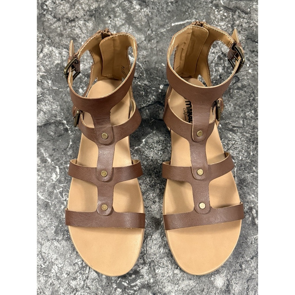 Makalu Womens Myra Strappy Gladiator Sandals Back Zip Brown Sz 11M